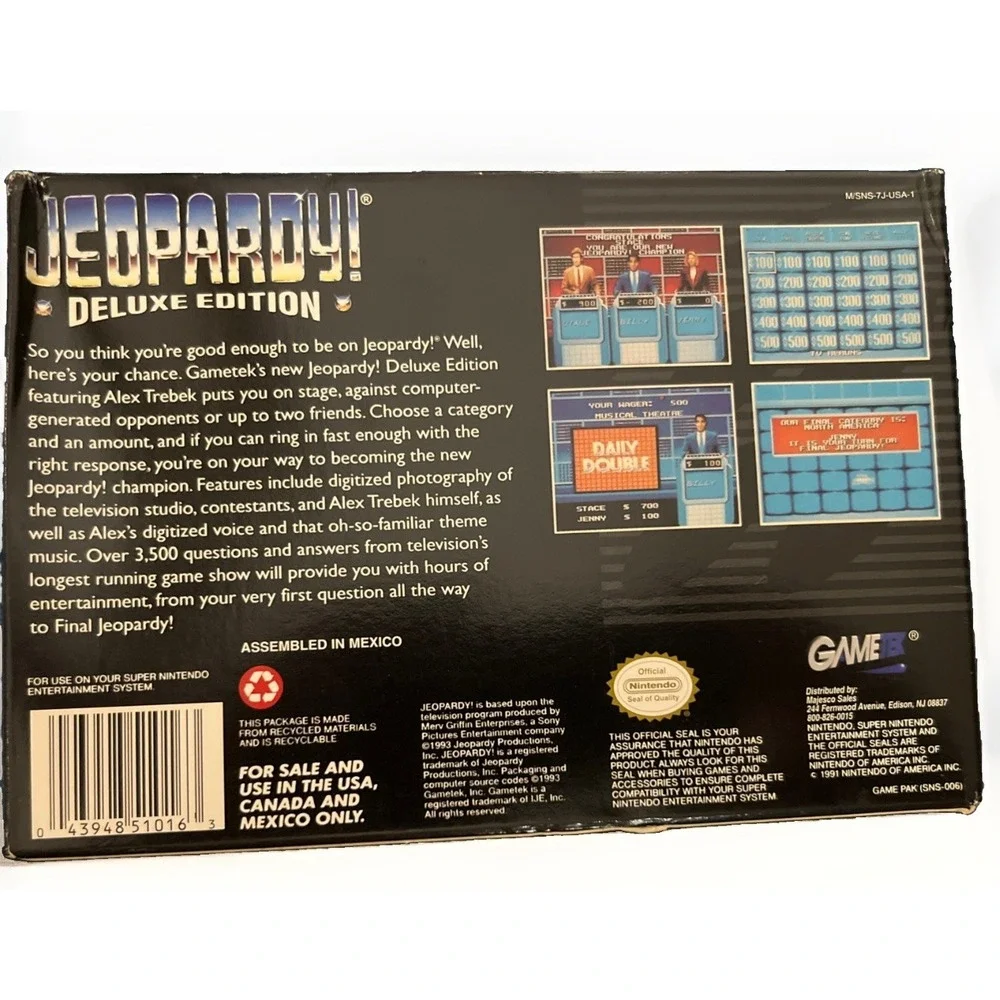 Jeopardy Deluxe Edition Super Nintendo SNES box + manual
